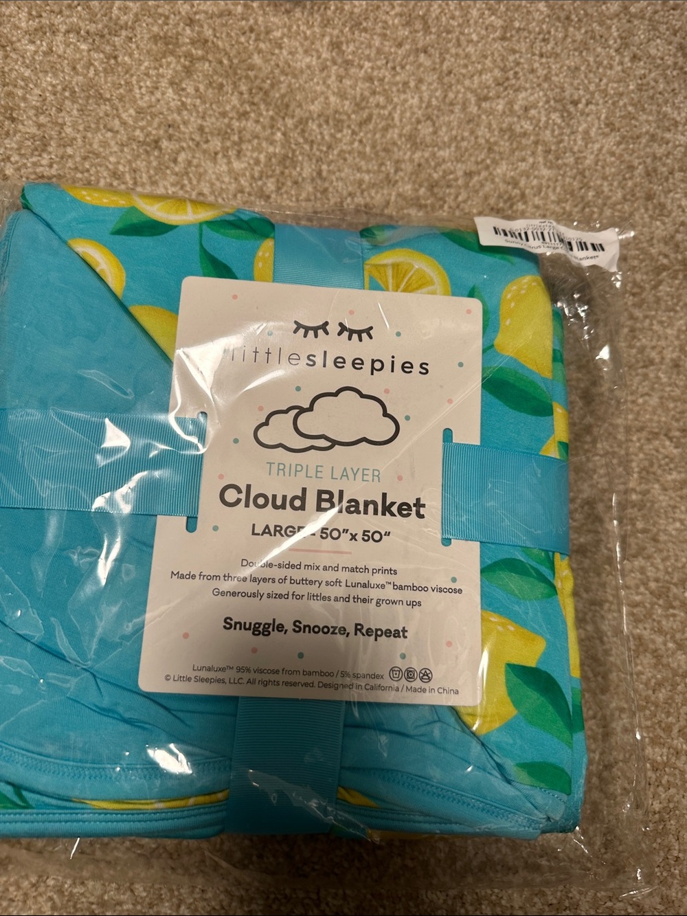 Little Sleepies Turquoise Lemon Print Cloud Blanket